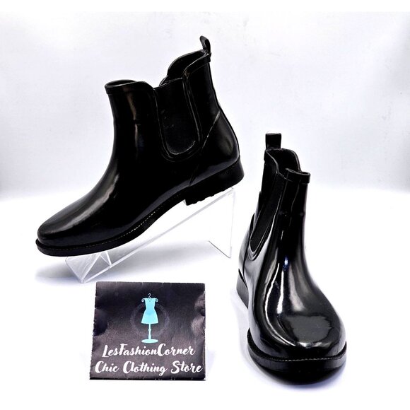 Michael Kors Women's Black Rubber Waterproof Chelsea Rain Boots Size 8 2378 - Picture 1 of 16